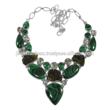 Malachite And Multi Gemstone 925 Sterling Silver Necklace Jewelry